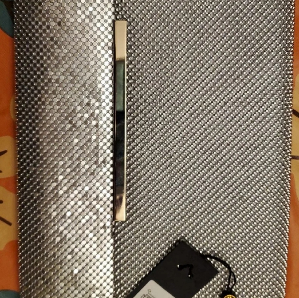 La Regale Silver Mesh Zippered Clutch